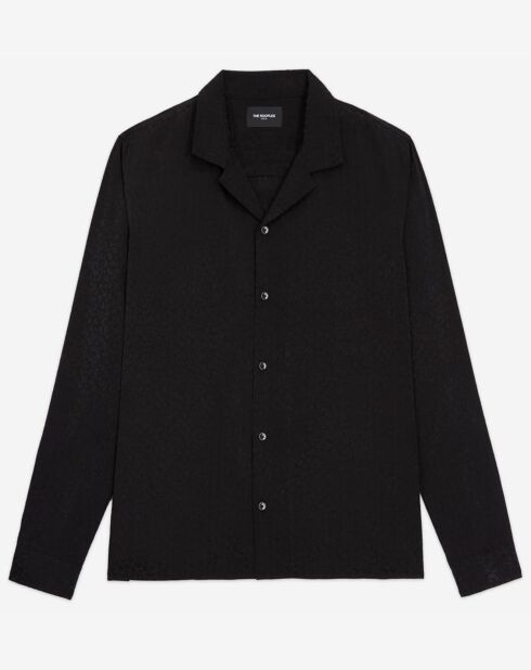 Langärmliges Libellenhemd mit Leo-Jacquard in Schwarz