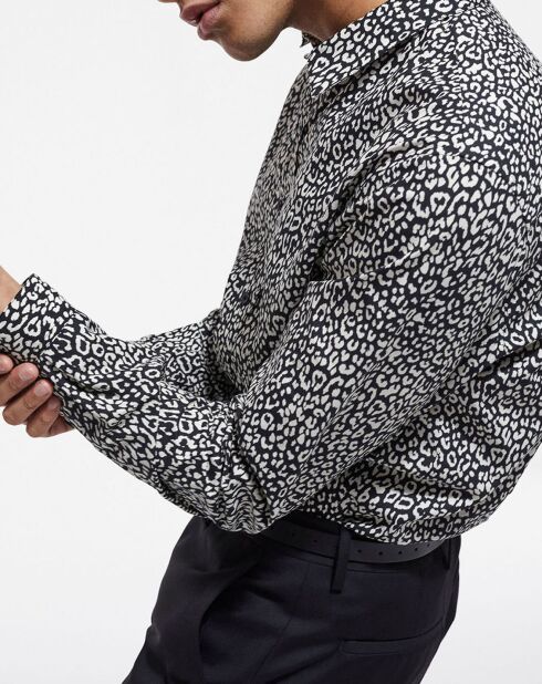 Chemise manches longues Punk Léo noir/blanc