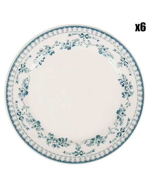 6 Assiettes dessert Faustine bleu ancien  - D.20.5 cm