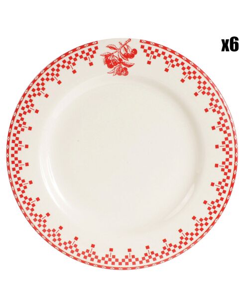 6 Assiettes plates Damier rouges - D.27 cm