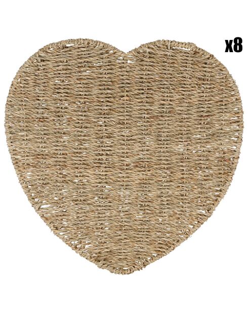 8 Sets de table coeur Borneo naturel - 37x38 cm
