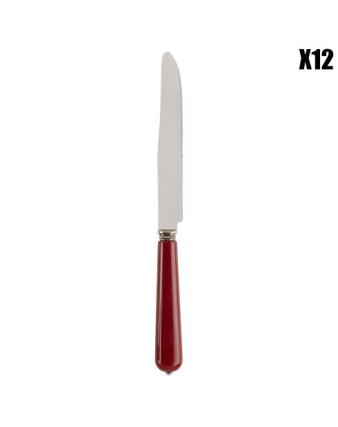 12 cuchillos rojos Lucie - 24x1,5x2 cm