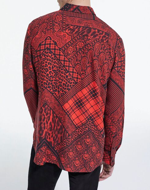 Chemise manches longues noir/rouge