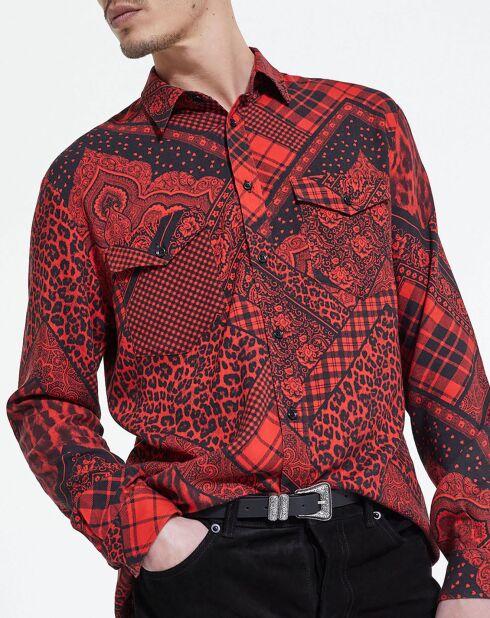 Chemise manches longues noir/rouge