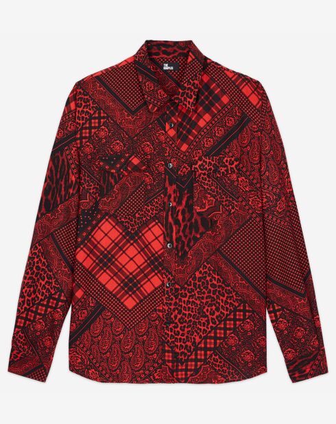 Chemise manches longues noir/rouge