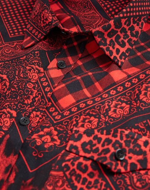 Chemise manches longues noir/rouge