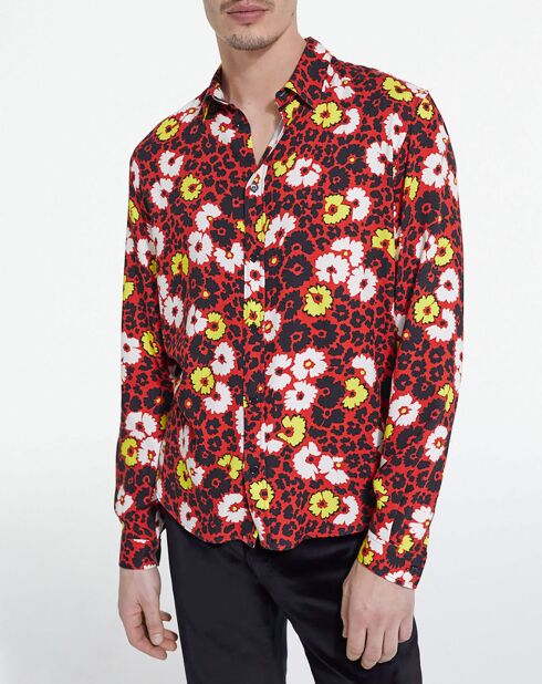 Chemise manches longues fleurie multicolore/rouge