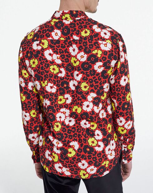 Chemise manches longues fleurie multicolore/rouge