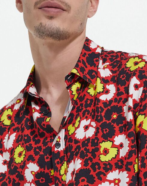 Chemise manches longues fleurie multicolore/rouge