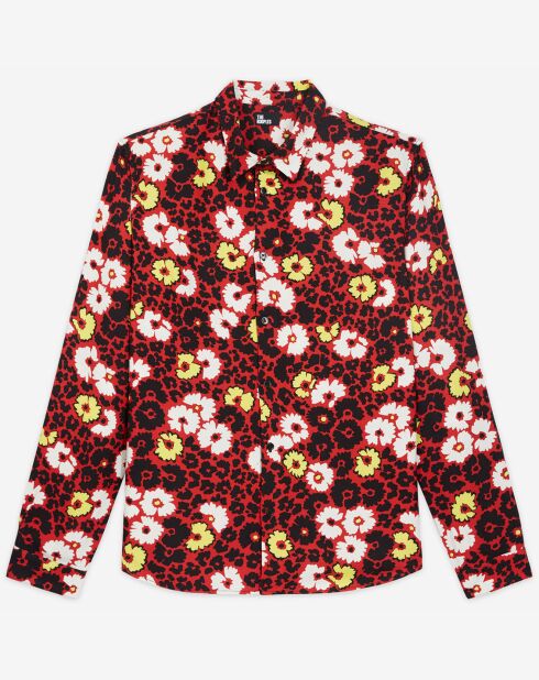 Chemise manches longues fleurie multicolore/rouge