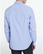 Chemise Slim decintrée rayée patte de boutonnage cachée blanc/bleu ciel
