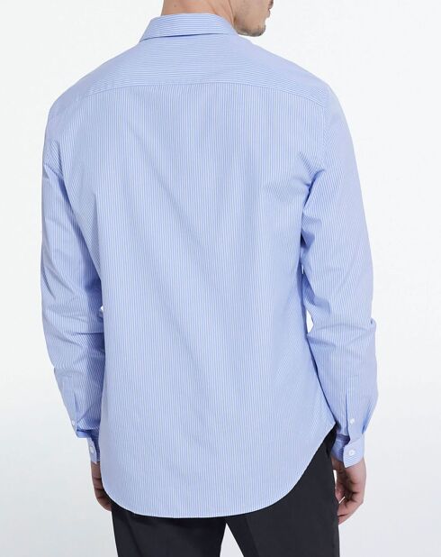 Chemise Slim decintrée rayée patte de boutonnage cachée blanc/bleu ciel