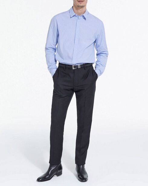 Chemise Slim decintrée rayée patte de boutonnage cachée blanc/bleu ciel