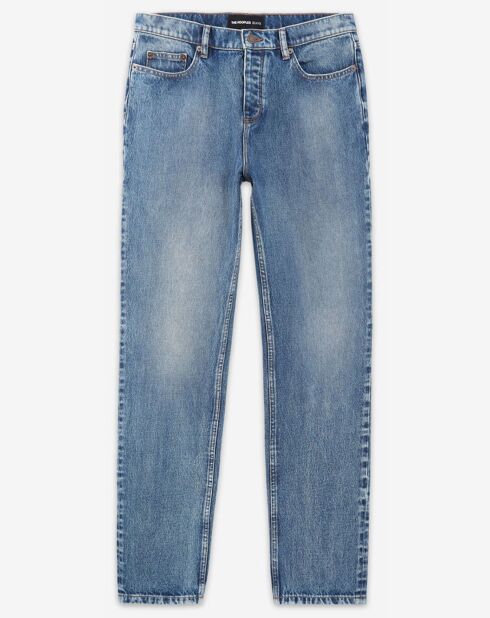Gerade geschnittene Hose aus verwaschenem blauem Denim mit 5 Taschen