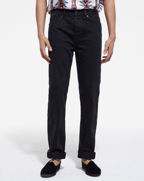 Jean Straight delavé avec broderie noir délavé