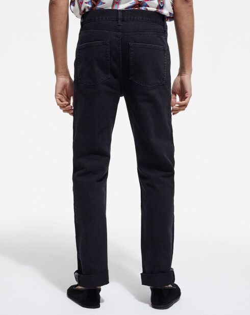 Jean Straight delavé avec broderie noir délavé