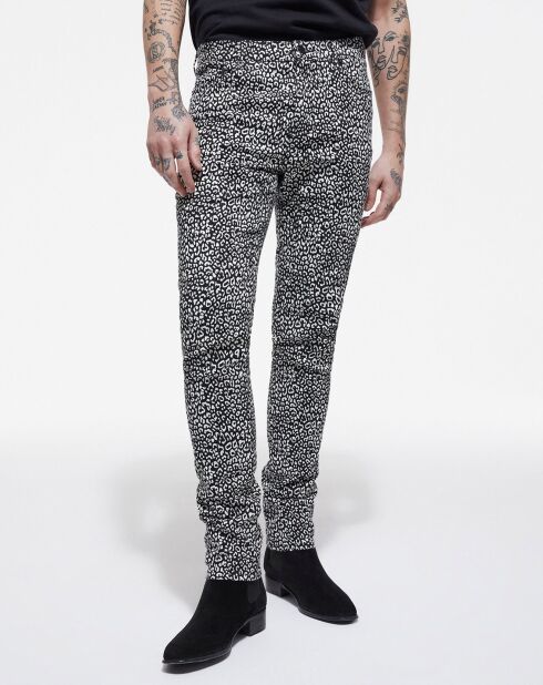 Jean Slim Punk Léopard noir