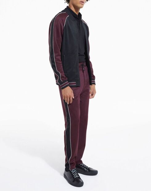 Jogging avec bandes cotés contrastées et piping Soie bordeaux