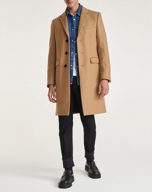 Manteau en Laine mélangée simple croisure 3 boutons camel