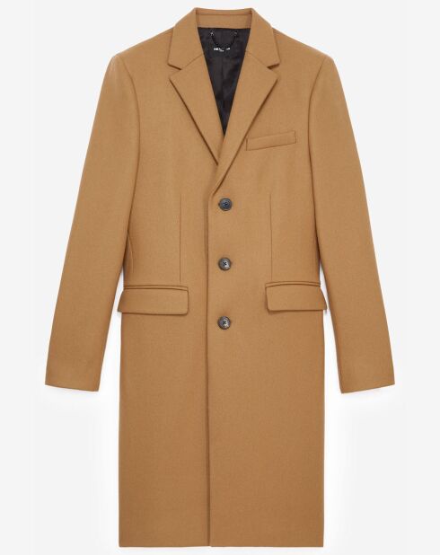 Manteau en Laine mélangée simple croisure 3 boutons camel
