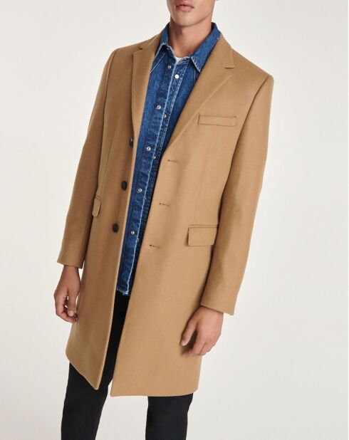 Manteau en Laine mélangée simple croisure 3 boutons camel
