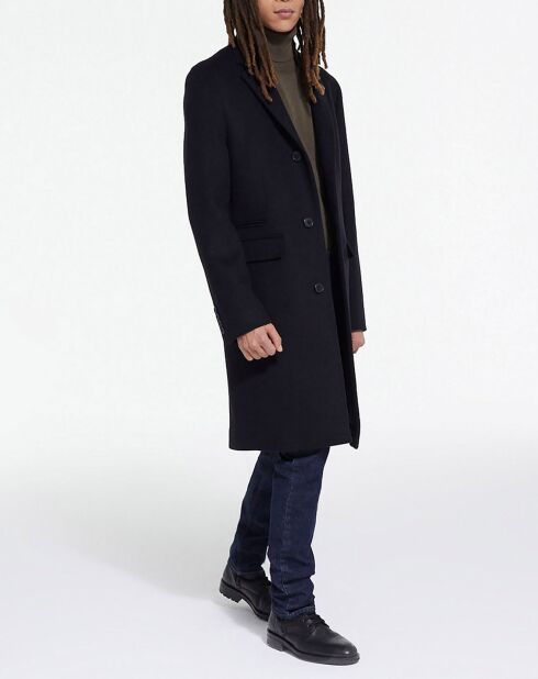 Manteau long en Laine mélangée poches rabats noir