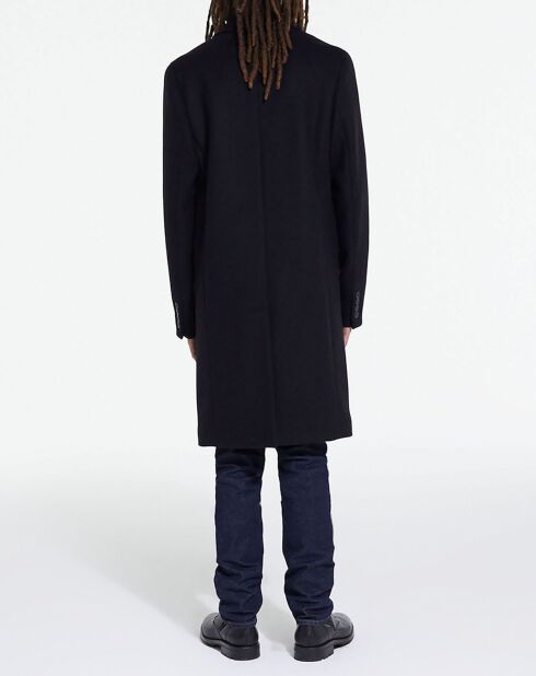 Manteau long en Laine mélangée poches rabats noir
