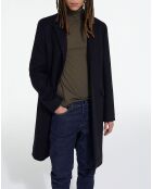 Manteau long en Laine mélangée poches rabats noir