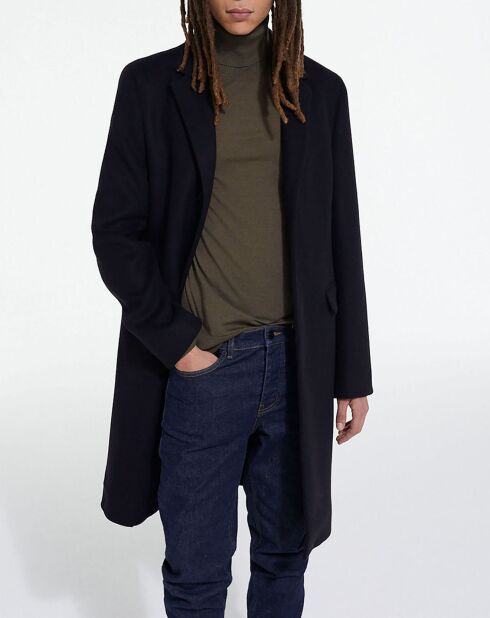 Manteau long en Laine mélangée poches rabats noir