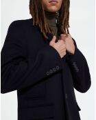 Manteau long en Laine mélangée poches rabats noir