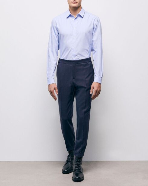 Pantaloni da abito blu scuro al 100% in lana