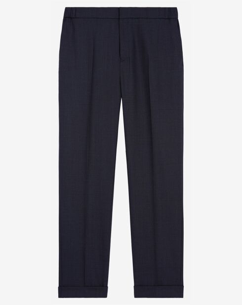 Pantaloni da abito blu scuro al 100% in lana