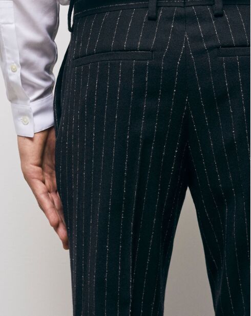 Pantaloni da abito in misto lana a righe nere/bianche