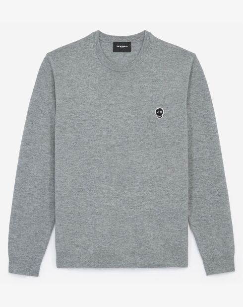 Pull en Laine & Cachemire avec Patch Happy Skull gris clair