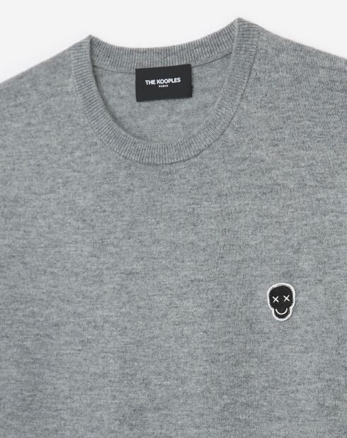 Pull en Laine & Cachemire avec Patch Happy Skull gris clair