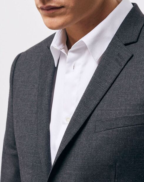 Schwarze Anzugjacke mit Mikro-Hahnentrittmuster aus 100% Wolle