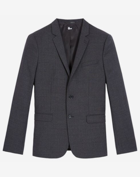 Schwarze Anzugjacke mit Mikro-Hahnentrittmuster aus 100% Wolle
