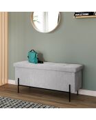 Banc coffre avec pieds noirs Loan en tissu gris/noir - 100x 37 x 45 cm