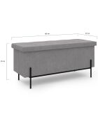 Banc coffre avec pieds noirs Loan en tissu gris/noir - 100x 37 x 45 cm