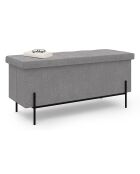 Banc coffre avec pieds noirs Loan en tissu gris/noir - 100x 37 x 45 cm