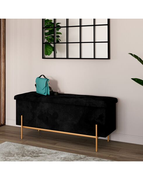 Banc coffre avec pieds dorés Loan en velours noir/doré - 100x 37 x 45 cm