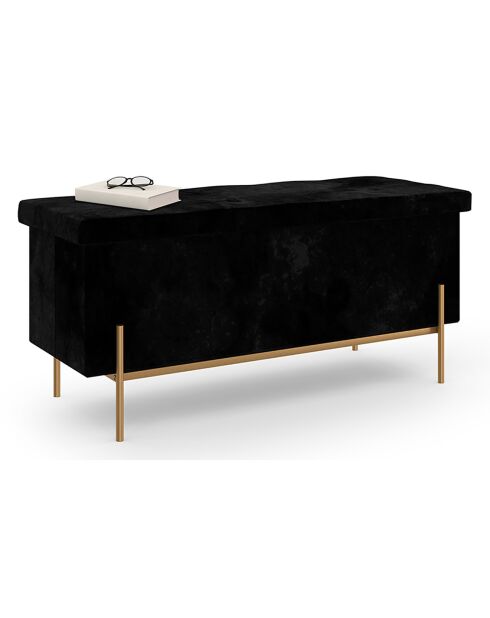 Banc coffre avec pieds dorés Loan en velours noir/doré -  100x 37 x 45 cm