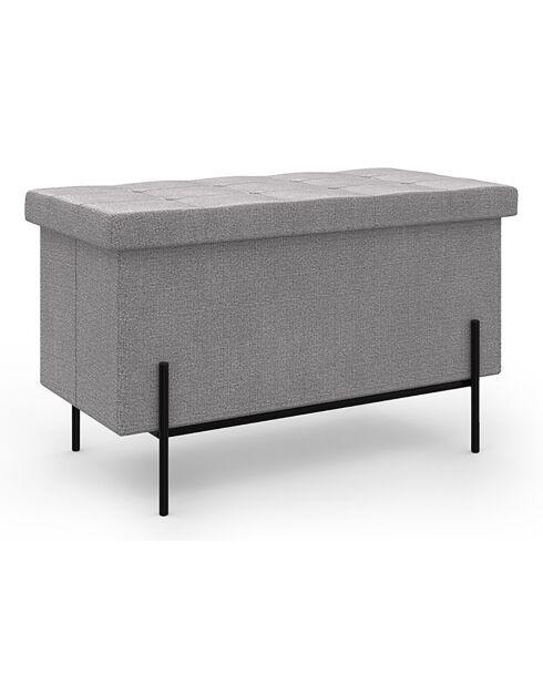 Banc coffre avec pieds noirs Loan en tissu gris/noir -  76x37x45 m