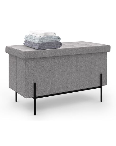 Banc coffre avec pieds noirs Loan en tissu gris/noir -  76x37x45 m