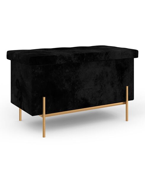 Banc coffre avec pieds dorés Loan en velours noir/doré - 76x37x45 m