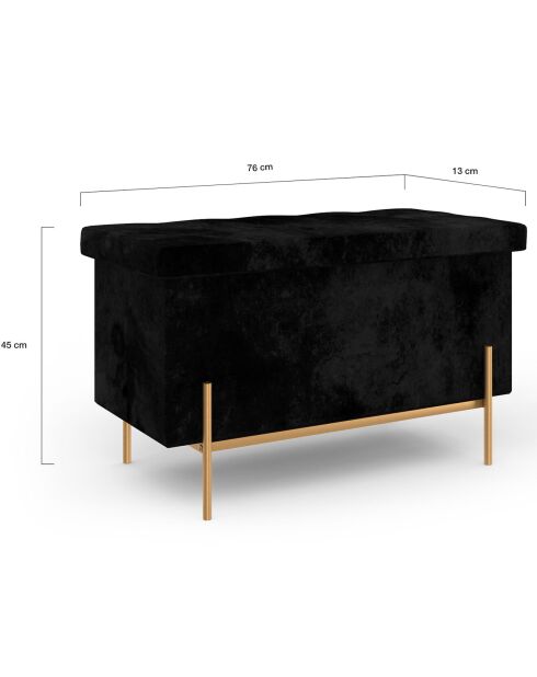 Banc coffre avec pieds dorés Loan en velours noir/doré - 76x37x45 m