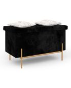 Banc coffre avec pieds dorés Loan en velours noir/doré - 76x37x45 m