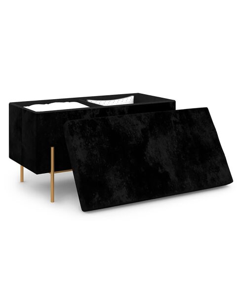 Banc coffre avec pieds dorés Loan en velours noir/doré - 76x37x45 m