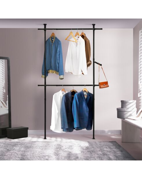 Penderie télescopique noire -  77-112x2.5x103-278 cm
