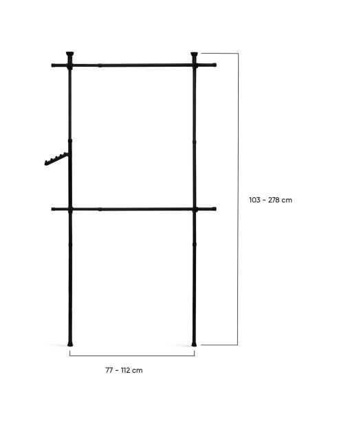 Penderie télescopique noire -  77-112x2.5x103-278 cm